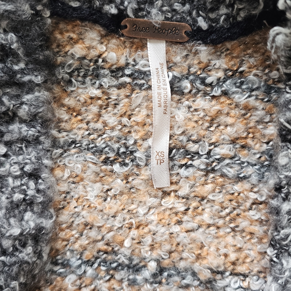 Free People Gather Me Close Cardigan XS Textured Bouclé in Gray, Cream & Tan - Picture 10 of 11